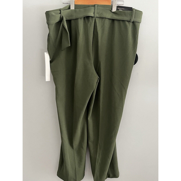 One5One Pants Women's 2x Olive Green Belted Paper Bag Waist Trousers Office New - Picture 5 of 7